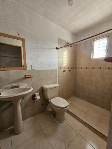 a bathroom with a toilet and a sink at Las fincas Jiutepec in Jiutepec