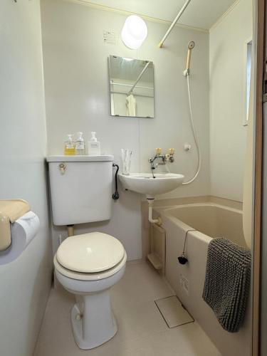 a bathroom with a toilet and a sink and a tub at inn 3rd in Kurashiki