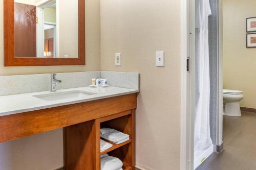 a bathroom with a sink and a toilet at Comfort Suites Dover University Area in Dover