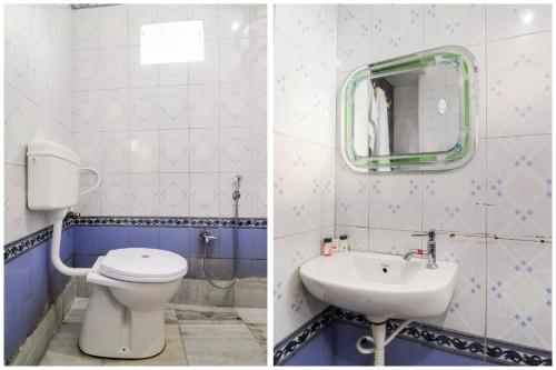 a bathroom with a toilet and a sink at Hotel O Annie in Rāmgarh