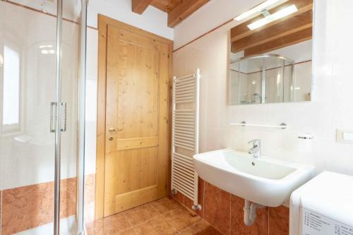 a bathroom with a sink and a glass shower at Green house in Mezzaselva
