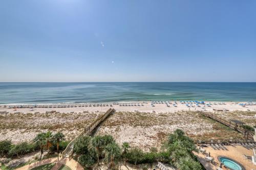 an aerial view of a beach with the ocean at Gorgeous cozy beachfront condo with pool pool spa & beach access in Perdido Key
