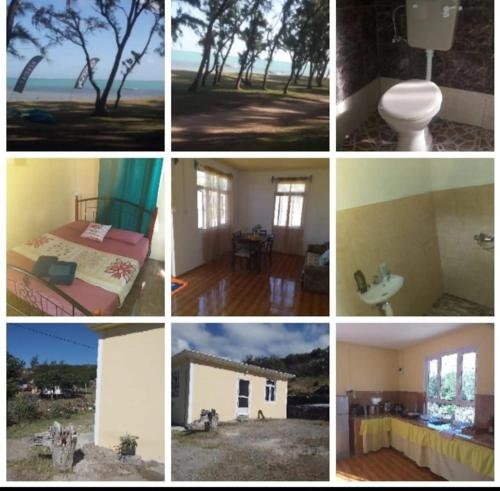 a collage of pictures of a room with a bed and a bathroom at Chez Sanny in Mt Bois Noir