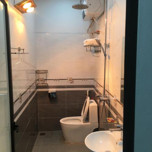 a bathroom with a toilet and a sink at Tam coc lotus lake homestay in Ninh Binh