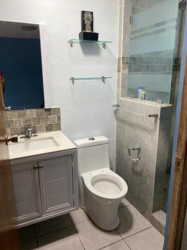 a bathroom with a toilet and a sink at Casa pequeña in Acapulco
