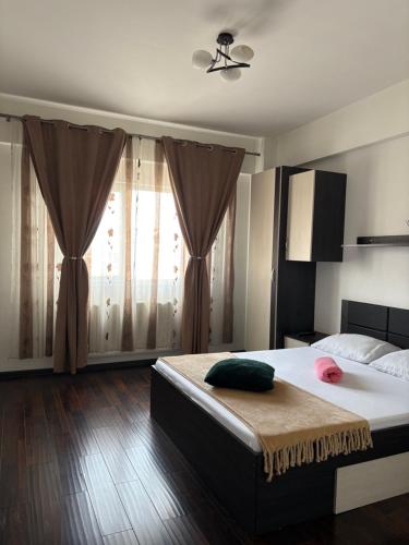 a bedroom with a large bed and a window at Bella Home Residence2 in Roşu