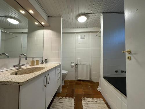 a bathroom with a sink and a toilet at Uka Guesthouse Downtown in Nuuk