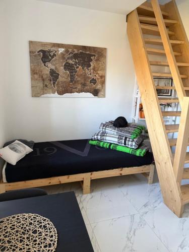 a bedroom with a bunk bed and a ladder at Ubytování U Rozárky in Trpnouze