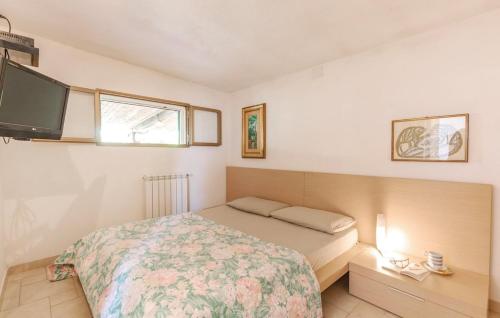 a bedroom with a bed and a flat screen tv at Villa Cambretta con giardino, posto auto e a due passi dal mare in Giannella