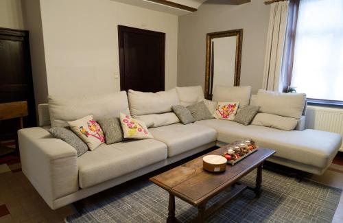a living room with a couch and a coffee table at Le Relais du Malpas in Namur