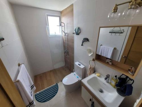 a bathroom with a sink and a toilet and a shower at Damani Modern Pool Villa Escape in Punta Cana