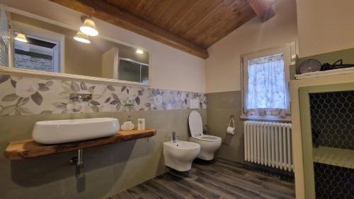 a bathroom with a sink and a toilet and a window at La Casetta Agriturismo in Santa Sofia