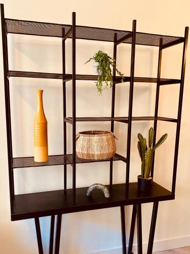 a black shelf with vases and a cactus at HARBOR HOUSE ZEELAND - nl in Goes
