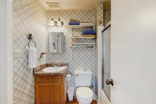 a small bathroom with a toilet and a sink at Misty Woods #4 in Sugar Mountain