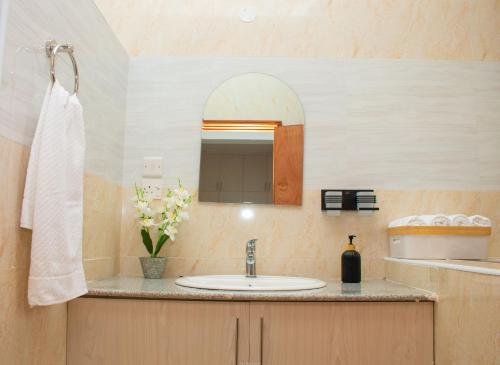 a bathroom with a sink and a mirror at Rupa villas in Eldoret