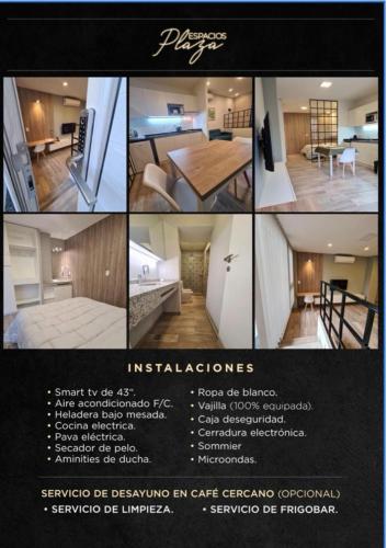 a collage of four pictures of a room at Espacios Plaza VM in Villa María