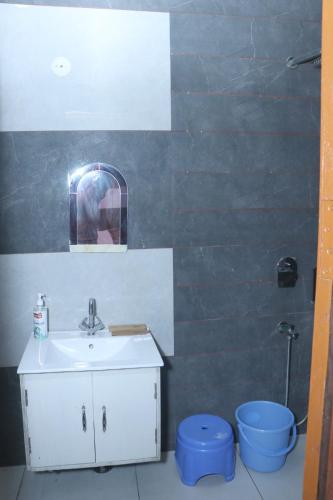 a bathroom with a sink and a mirror at The City View- Hotel and Restaurant in Bhiwāni