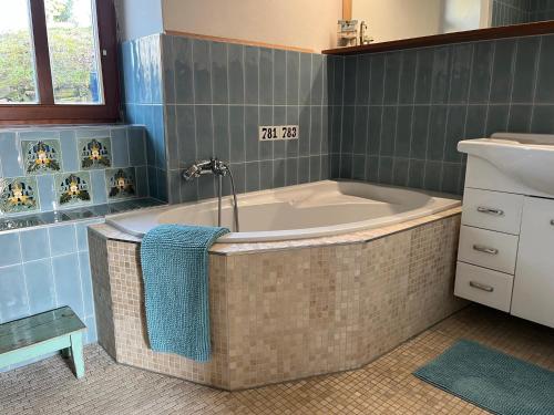a bathroom with a bath tub and a sink at Kirchhof in Dobis