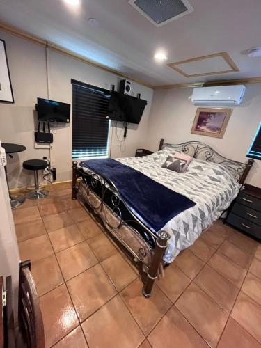a bedroom with a bed and a tv in it at Charming Casita all too yourself near Midtown, Train and Freeway in Sacramento