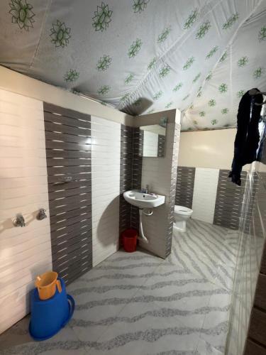 a bathroom with a sink and a toilet at Palashbhumi Resort in Barhanti