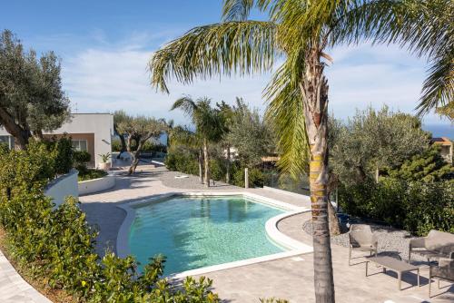 a palm tree and a swimming pool in a yard at Villa Teresa in Cefalù
