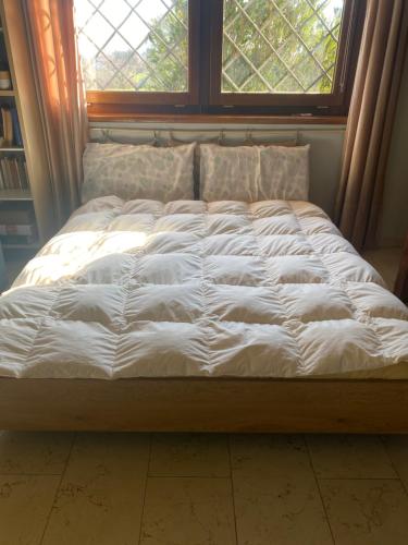 an unmade bed in a room with a window at Casa Pratolungo in Velletri
