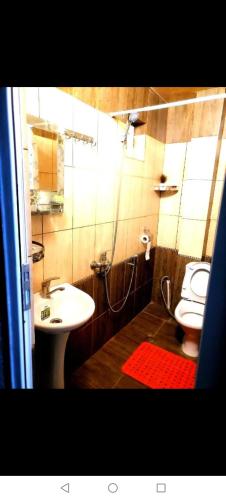 a bathroom with a sink and a toilet at Baku "ISR" Guest House in Sǝnqǝçal Stansiyası