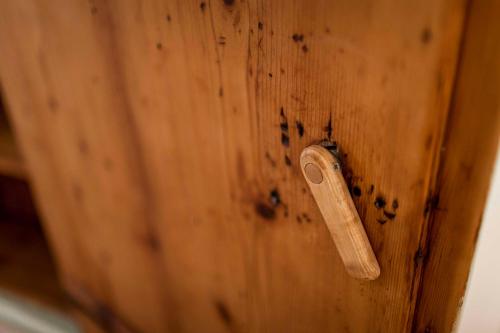 a wooden door with a wooden handle on it at Stay COOPER l Laubenhaus in Bolzano