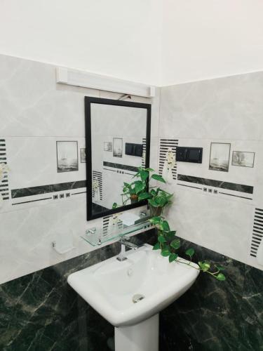 a bathroom with a sink and a mirror at OCEAN Wild Trail in Hikkaduwa