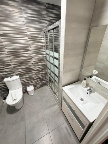 a bathroom with a toilet and a sink and a mirror at Zerka Sendra in Valencia