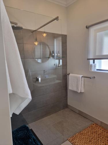 a bathroom with a shower with a glass door at Picasso Dreams in Kimberley
