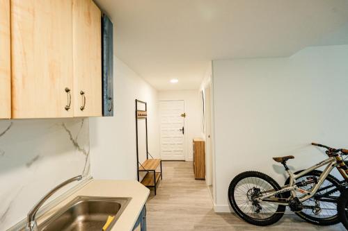 a bike is hanging on a wall in a kitchen at Mountain Home in La Pinilla