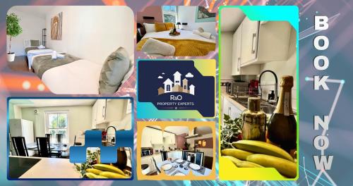 a collage of pictures of a room with bananas at R&O Property Experts 2 BR Super Central Cambridge in Cambridge
