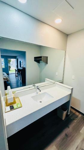a bathroom with a sink and a large mirror at Executive Inn and Suites Houston in Houston