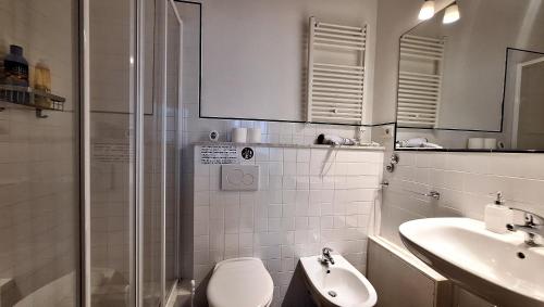 a bathroom with a toilet and a sink and a shower at Red Horse in Pisa