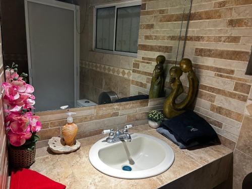a bathroom counter with a sink and a mirror at Departamento 1 tecalai San Carlos, Sonora, México in Rancho El Pozo