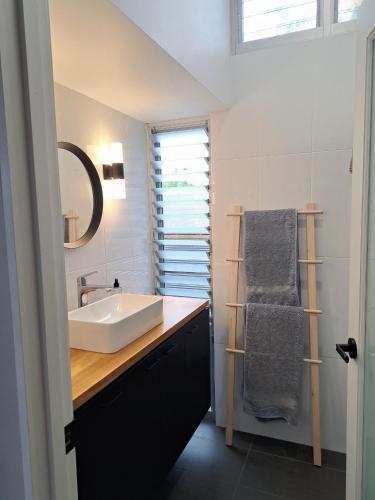 a bathroom with a sink and a mirror at Studio Apartment close to the CBD in Unley