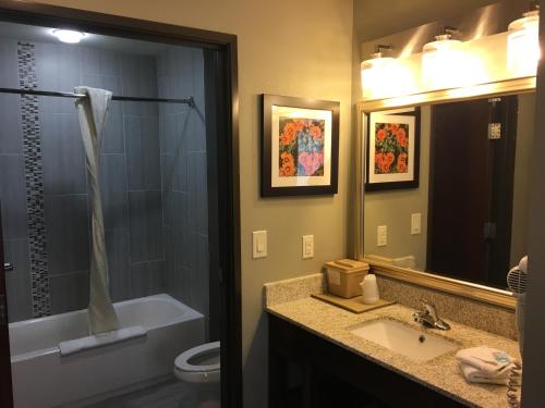 a bathroom with a sink and a shower and a toilet at MainStay Suites Hobbs in Hobbs