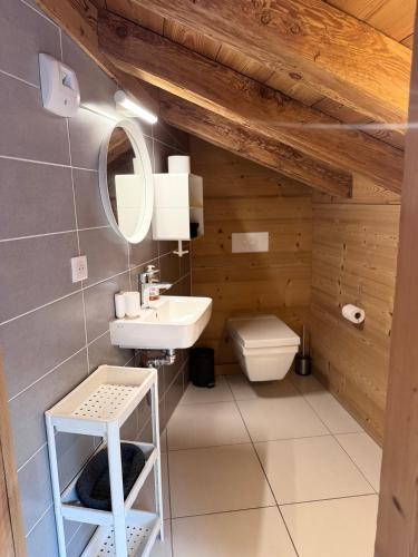łazienka z umywalką i toaletą w obiekcie Chalet Moose w mieście Morzine