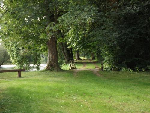 a park with a bench next to a tree at Château des Monthairons Hôtel Restaurant GastroMaison Spa privatif in Les Monthairons
