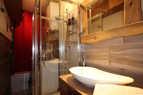 a bathroom with a sink and a shower at Rifugio nella neve in Sestriere