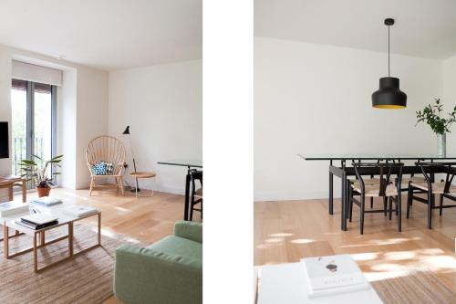 a living room and dining room with a table at 60 Balconies Art in Madrid