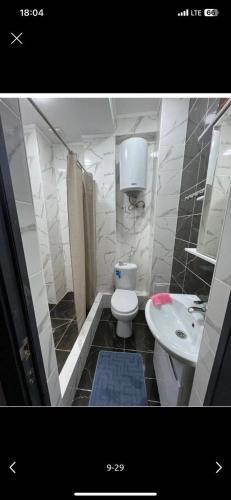 a bathroom with a toilet and a sink at Likefront Apartment Issyk-Kul in Bosteri