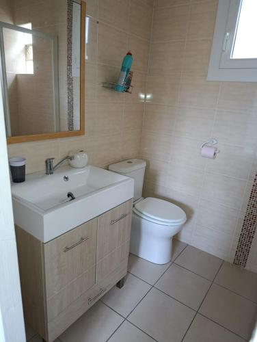a bathroom with a sink and a toilet at Au fil des mains in Le Houga