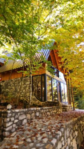 a house with a stone path in front of it at Chalet Jezerca in Valbonë