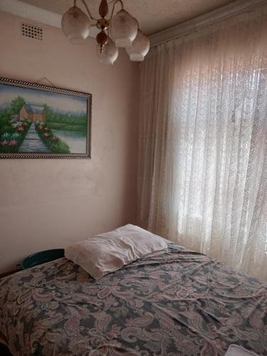 a bedroom with a bed and a window with a pillow at Nkotsha The Palace in Diepkloof