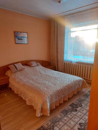 a bedroom with a bed and a window at Butas in Gaveikėnai