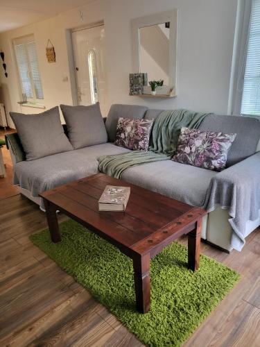 a living room with a couch and a coffee table at Cottage House in Pača