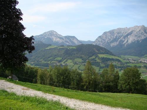 a view of a valley with mountains in the background at Ringlerhof in Michaelerberg