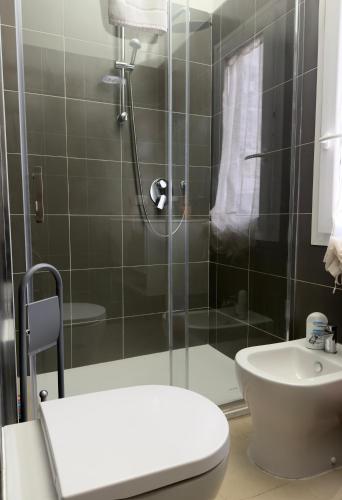 a bathroom with a shower with a toilet and a sink at B&B Sorgenti del Gari in Cassino